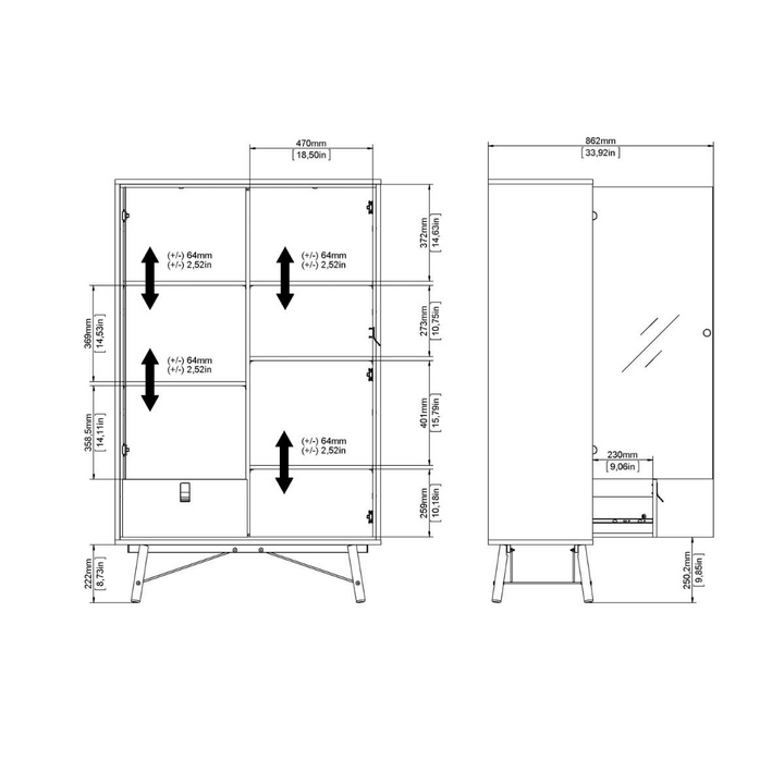 Moubray China Cabinet 1 Door 1 Glass Door 1 Drawer in Matt Black Walnut | Dining Cabinet | Dining Cabinets