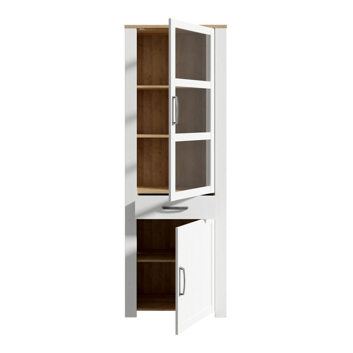 Hitchin 2 Door 1 Drawer Narrow Display Cabinet in Riviera Oak/White | Dining Cabinet | Dining Cabinets