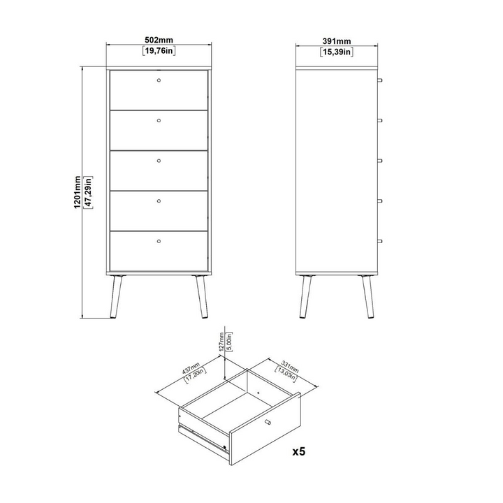 Darlaston Chest 5 Drawers White | Chest of Drawers | Drawers 