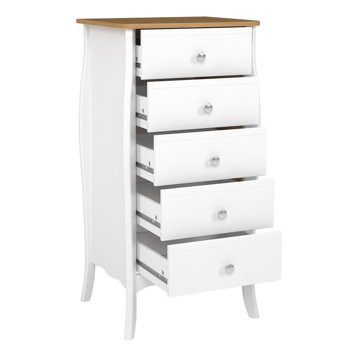 Rhyl 5 Drawer Narrow in Pure White Iced Coffee Lacquer | Chest of Drawers | Drawers 