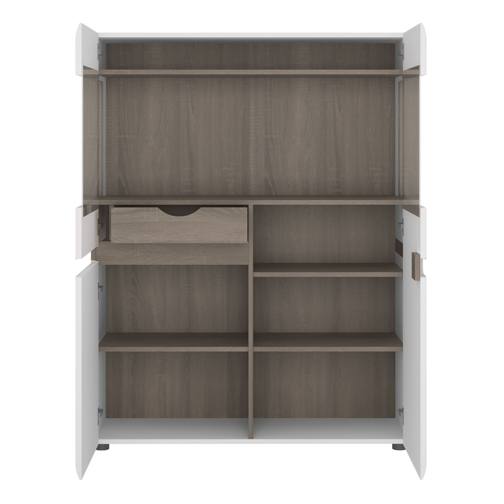 Cheadle Living Low Display Cabinet 109cm Wide in White with a Truffle Oak Trim | Dining Cabinet | Dining Cabinets