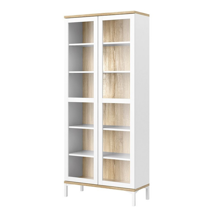 Spalding Display Cabinet Glazed 2 Doors in White and Oak | Dining Cabinet | Dining Cabinets