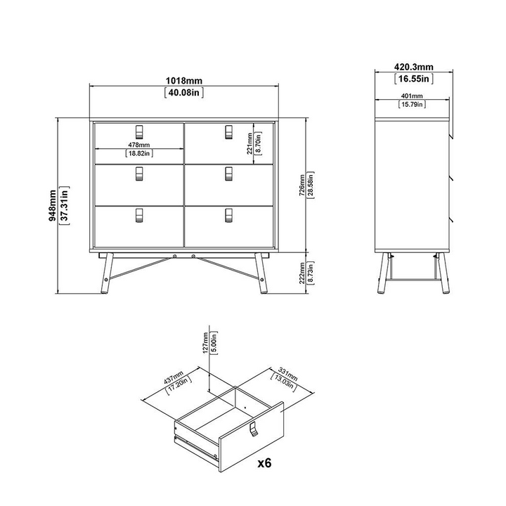 Moubray Double Chest of Drawers 6 Drawers in Matt Black Walnut | Chest of Drawers | Drawers 