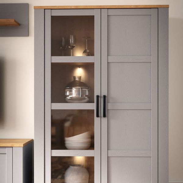 Hitchin 2 Door Display Cabinet in Riviera Oak/Grey Oak | Dining Cabinet | Dining Cabinets