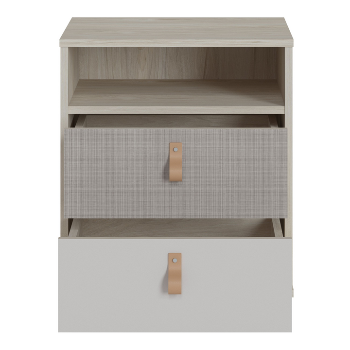 Coulsdon 2 Drawer Bedside Cabinet in Light Walnut, Grey Fabric Effect and Cashmere | Bedside Cabinet | Bedside Cabinets | Bedroom Cabinet