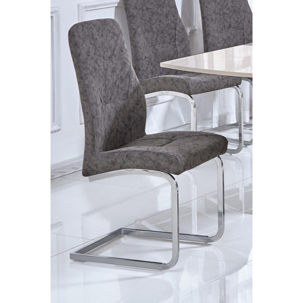 Andover Patterned PU Chairs Chrome & Grey (Pack of 2) | Dining Chair | PU Dining Chair | Leather Dining Chair