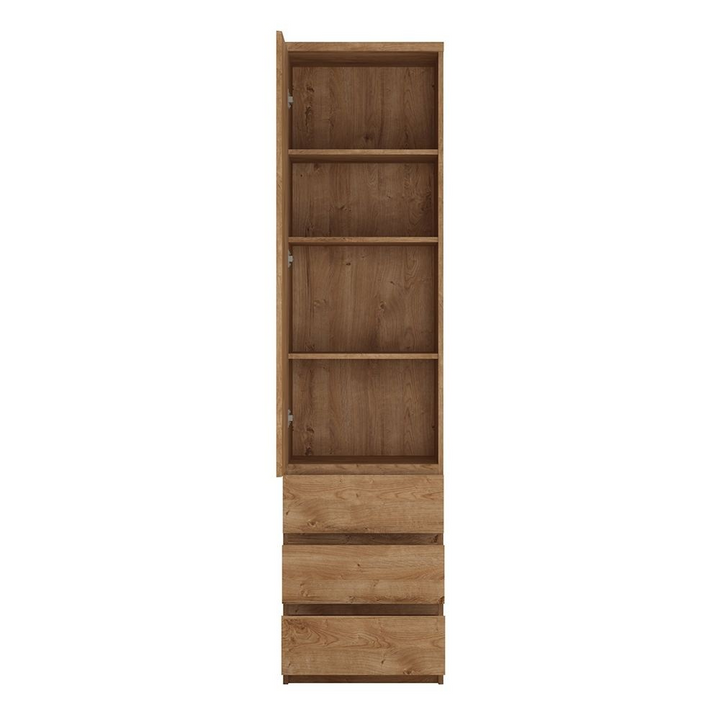 Prestwich Tall Narrow 1 Door 3 Drawer Cupboard in Oak | Dining Cabinet | Dining Cabinets