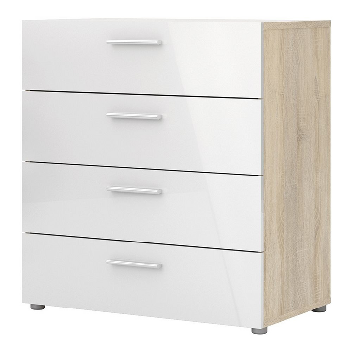 Ende Chest of 4 Drawers in Oak with White High Gloss | Chest of Drawers | Drawers 