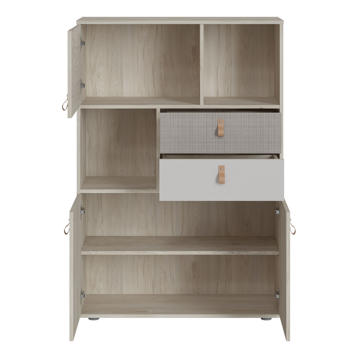 Batley 3 Door 2 Drawer Cabinet in Light Walnut, Grey Fabric Effect and Cashmere | Dining Cabinet | Dining Cabinets