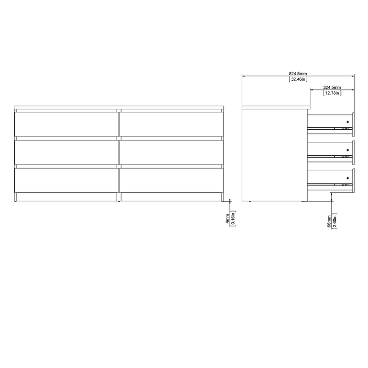 Brook Wide Chest of 6 Drawers (3+3) in White High Gloss | Chest of Drawers | Drawers 