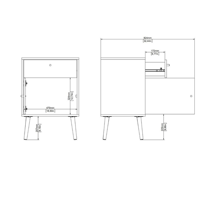 Broadstairs Nightstand 1 Door + 1 Drawer White | Bedside Cabinet | Bedside Cabinets | Bedroom Cabinet