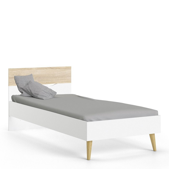 Luton Euro Single Bed (90 x 200) in White and Oak | Beds | Single Bed