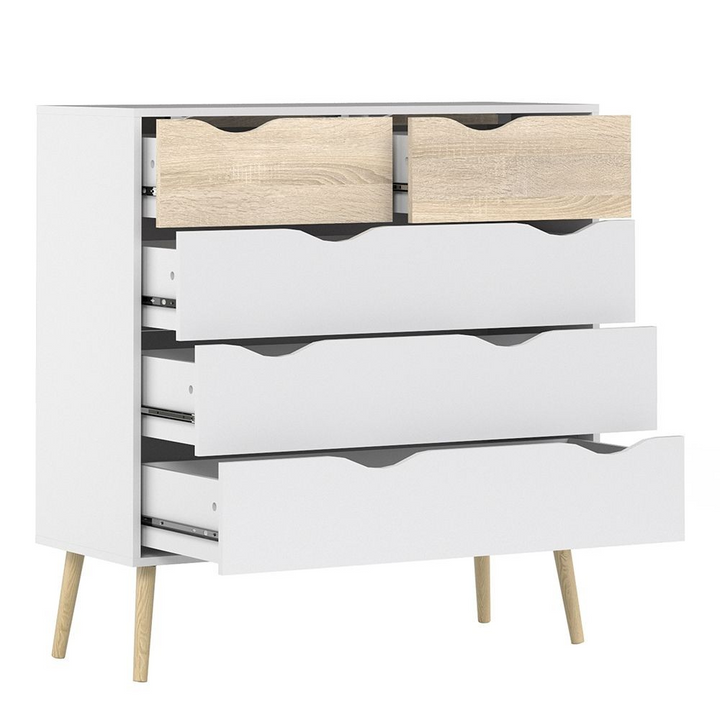 Luton Chest of 5 Drawers in White and Oak | Chest of Drawers | Drawers 