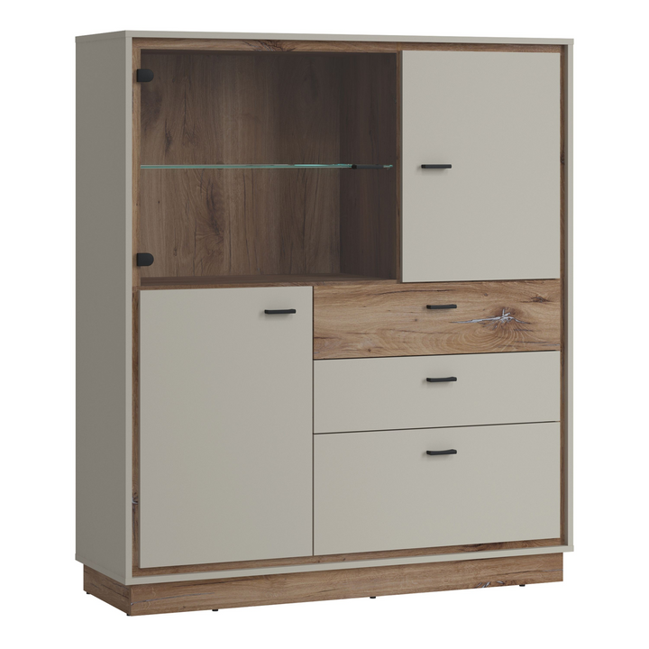 Huyton 3 Door 3 Drawer Low Display Cabinet in Grey and Oak | Dining Cabinet | Dining Cabinets