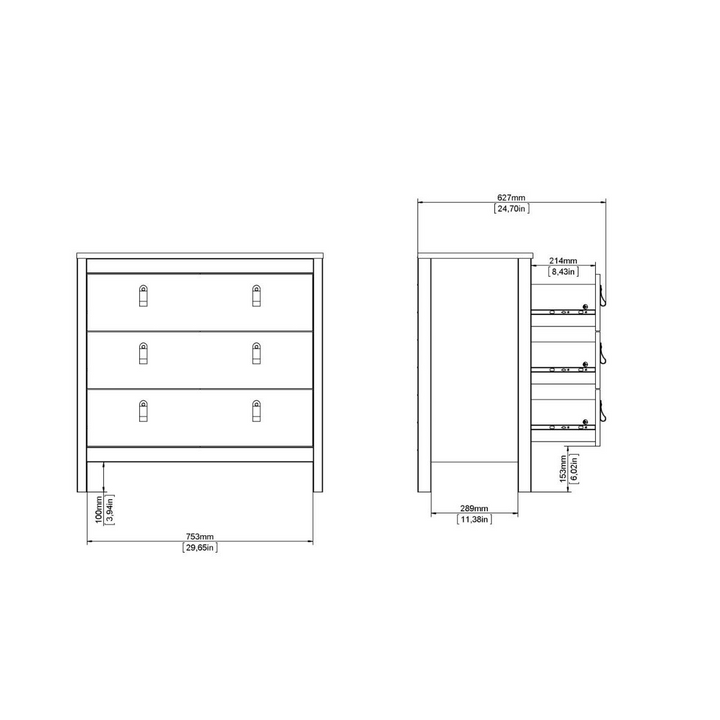 Hindley Chest 3 Drawers in Matt Black | Chest of Drawers | Drawers 