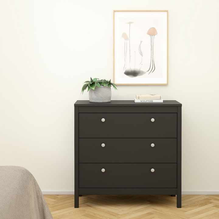 Hindley Chest 3 Drawers in Matt Black | Chest of Drawers | Drawers 