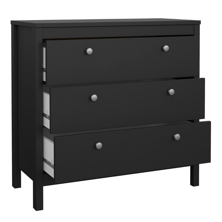 Hindley Chest 3 Drawers in Matt Black | Chest of Drawers | Drawers 