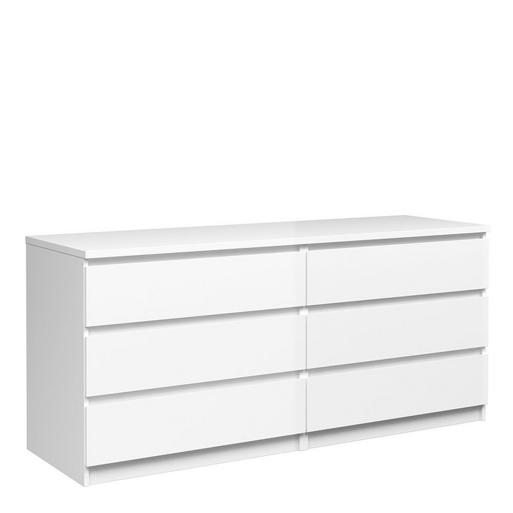 Brook Wide Chest of 6 Drawers (3+3) in White High Gloss | Chest of Drawers | Drawers 