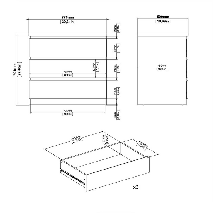 Brook Chest of 3 Drawers in Black Matt | Chest of Drawers | Drawers 