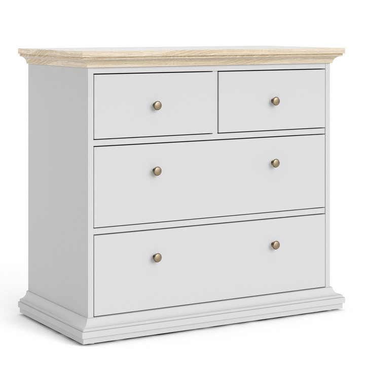 Solihull Chest of 4 Drawers in White and Oak | Chest of Drawers | Drawers 