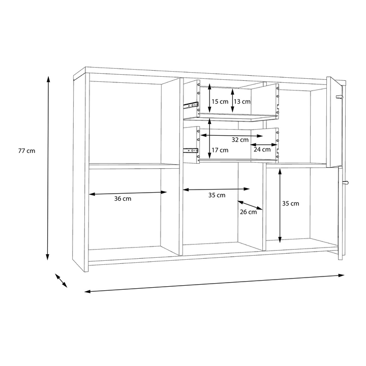 Bicester Chest Storage Cabinet with 2 Drawers and 5 Doors in Concrete Optic Dark Grey/Old - Wood Vintage | Dining Cabinet | Dining Cabinets