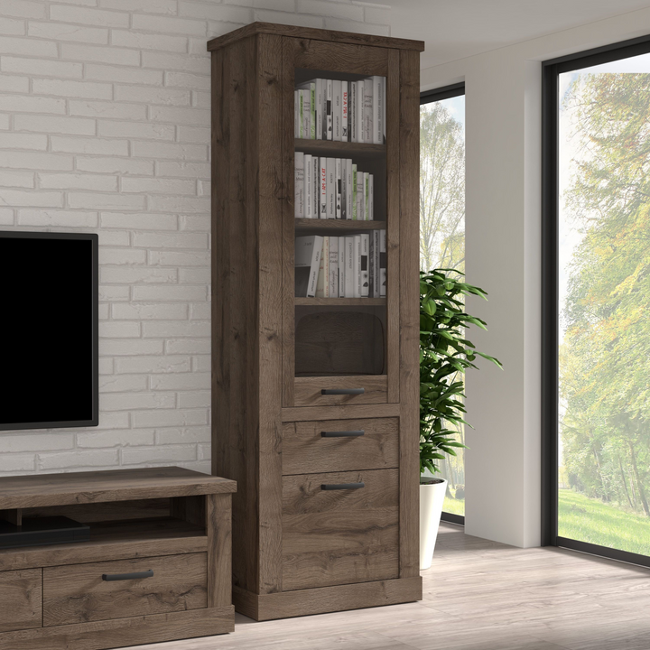 Chichester 2 Door 1 Drawer 3 Shelve Narrow Display Cabinet in Tabak Oak | Dining Cabinet | Dining Cabinets