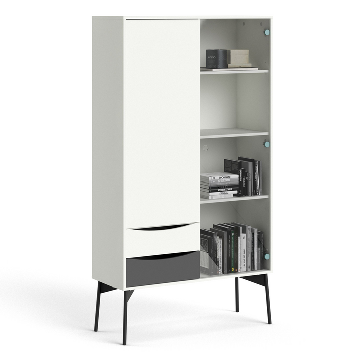 Rutherglen China Cabinet 1 Door 1 Glass Door 2 Drawers in Grey and White | Dining Cabinet | Dining Cabinets
