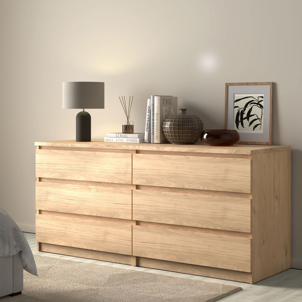 Brook Wide Chest of 6 Drawers (3+3) in Jackson Hickory Oak | Chest of Drawers | Drawers 