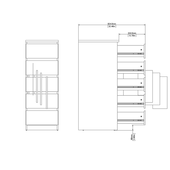 Brook Narrow Chest of 5 Drawers in Concrete and White High Gloss | Chest of Drawers | Drawers 