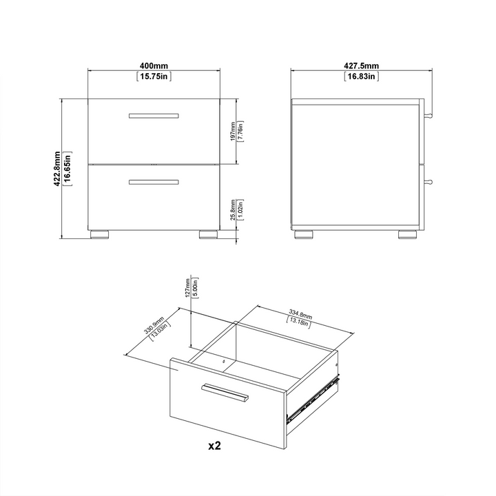 Ende Bedside 2 Drawers in Black | Bedside Cabinet | Bedside Cabinets | Bedroom Cabinet