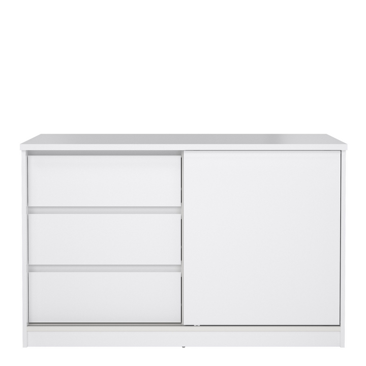 Brook Storage Unit with 1 Sliding Door and 3 Drawers in White High Gloss | Living Room Cabinets | Living Room Cabinet