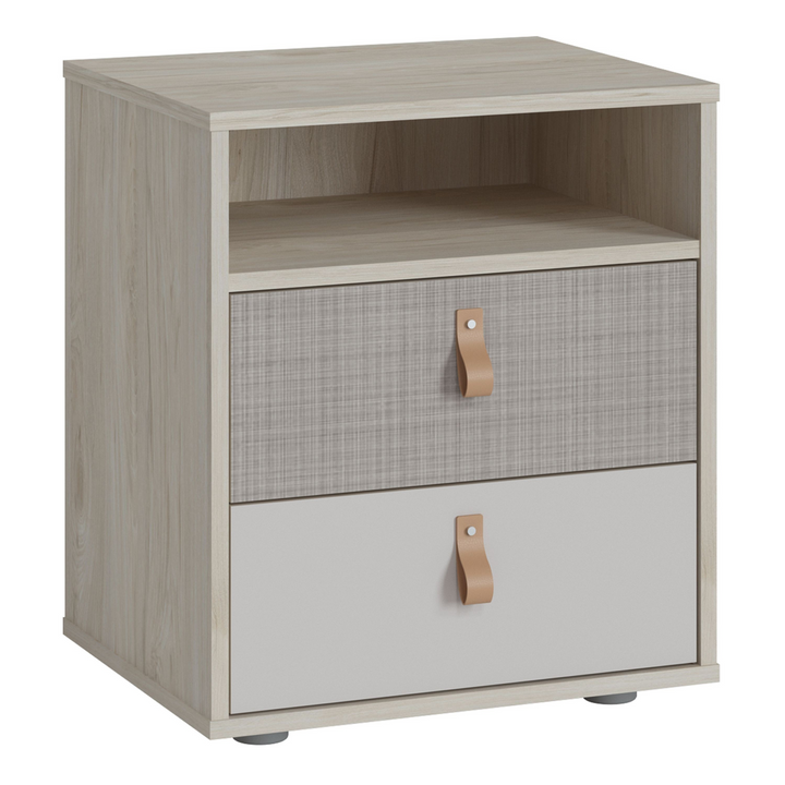 Coulsdon 2 Drawer Bedside Cabinet in Light Walnut, Grey Fabric Effect and Cashmere | Bedside Cabinet | Bedside Cabinets | Bedroom Cabinet