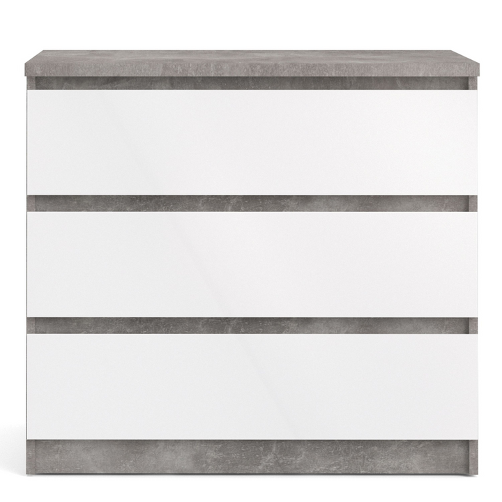 Brook Chest of 3 Drawers in Concrete and White High Gloss | Chest of Drawers | Drawers 