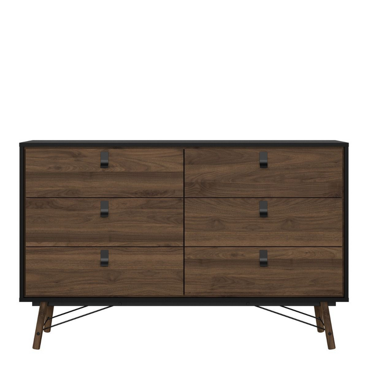 Moubray Wide Double Chest of Drawers 6 Drawers in Matt Black Walnut | Chest of Drawers | Drawers 