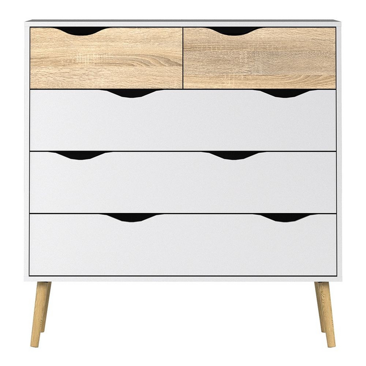 Luton Chest of 5 Drawers in White and Oak | Chest of Drawers | Drawers 