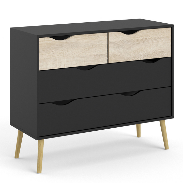 Luton Chest of 4 Drawers in Black and Oak | Chest of Drawers | Drawers 