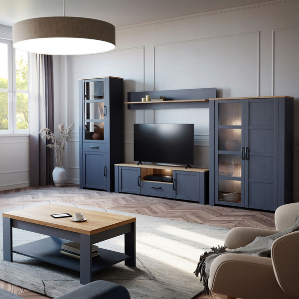 Hitchin 2 Door Display Cabinet in Riviera Oak/Navy | Dining Cabinet | Dining Cabinets