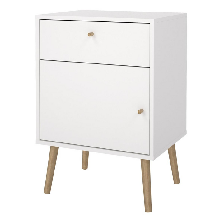 Broadstairs Nightstand 1 Door + 1 Drawer White | Bedside Cabinet | Bedside Cabinets | Bedroom Cabinet