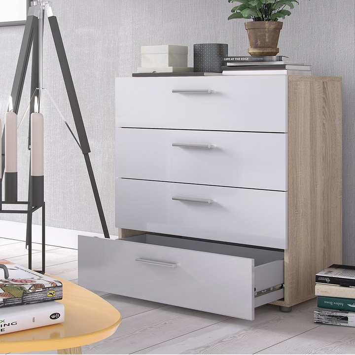 Ende Chest of 4 Drawers in Oak with White High Gloss | Chest of Drawers | Drawers 