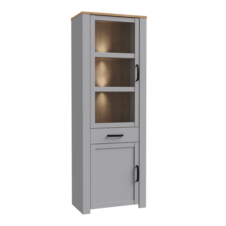 Hitchin 2 Door 1 Drawer Narrow Display Cabinet in Riviera Oak/Grey Oak | Dining Cabinet | Dining Cabinets