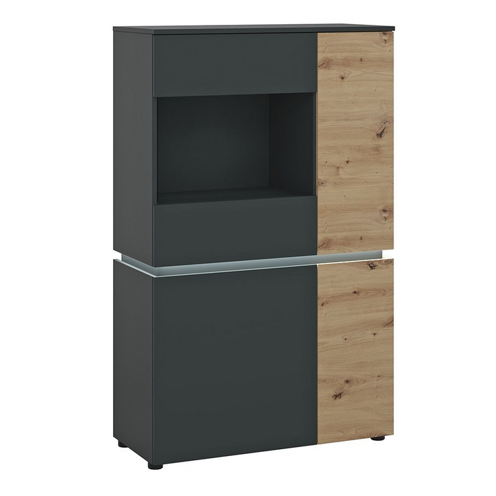 Ecclesfield 4 Door Low Display Cabinet (including LED lighting) in Platinum and Oak | Dining Cabinet | Dining Cabinets