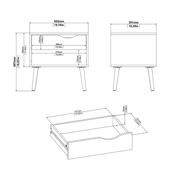 Luton Bedside 1 Drawer in Black and Oak | Bedside Cabinet | Bedside Cabinets | Bedroom Cabinet