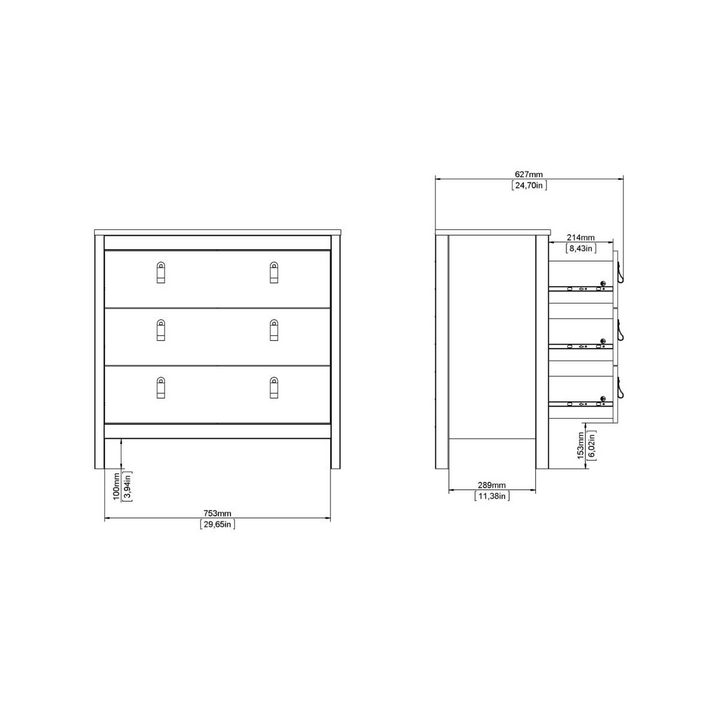 Droitwich Chest 3 Drawers in Matt Black | Chest of Drawers | Drawers 