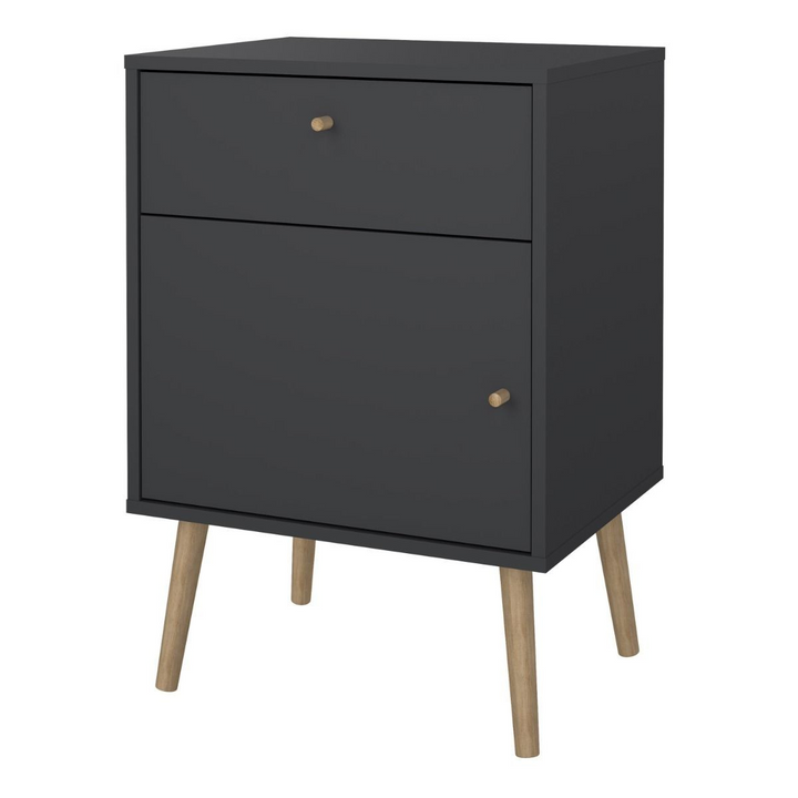 Broadstairs Nightstand 1 Door + 1 Drawer Dark Grey | Bedside Cabinet | Bedside Cabinets | Bedroom Cabinet