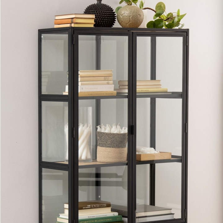 Wishaw 2 Glass Door Display Cabinet in Black & Oak | Dining Cabinet | Dining Cabinets