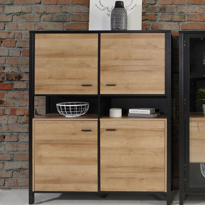 Upminster Rock Storage Cabinet in Matt Black/Riviera Oak | Dining Cabinet | Dining Cabinets