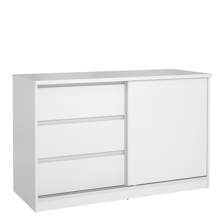 Brook Storage Unit with 1 Sliding Door and 3 Drawers in White High Gloss | Living Room Cabinets | Living Room Cabinet