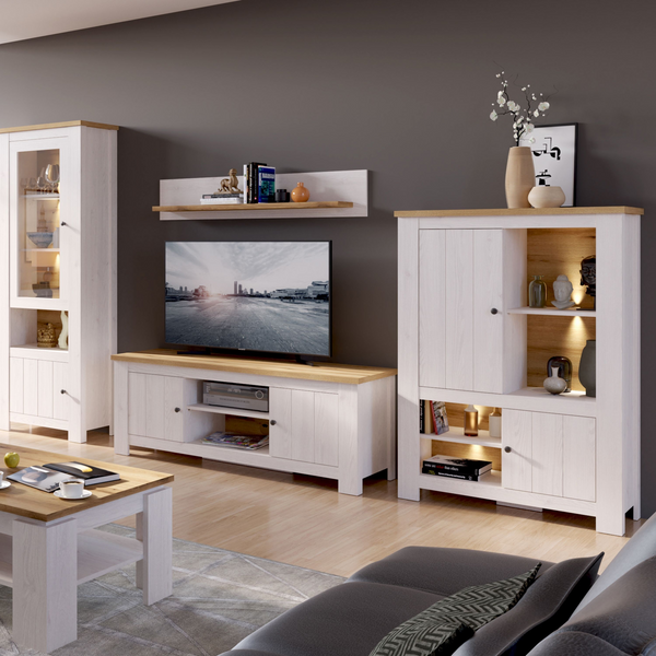 Deal 2 Door 4 Shelves Cabinet in White and Oak | Dining Cabinet | Dining Cabinets
