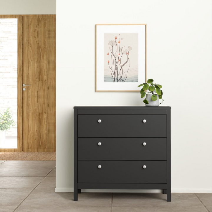 Hindley Chest 3 Drawers in Matt Black | Chest of Drawers | Drawers 