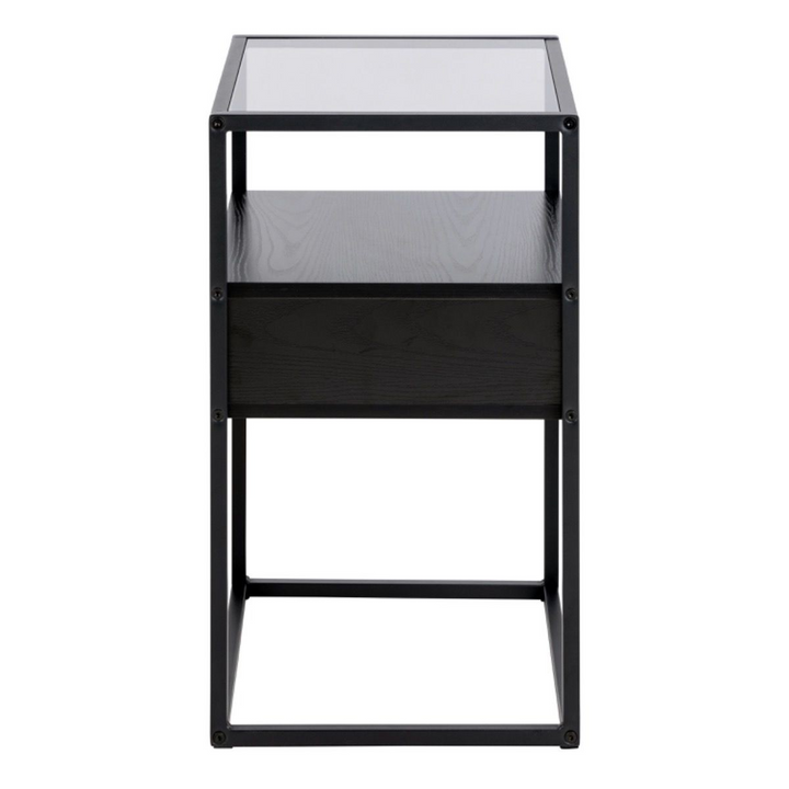 Ilford Bedside Table in Black with Smoked Glass | Bedside Cabinet | Bedside Cabinets | Bedroom Cabinet